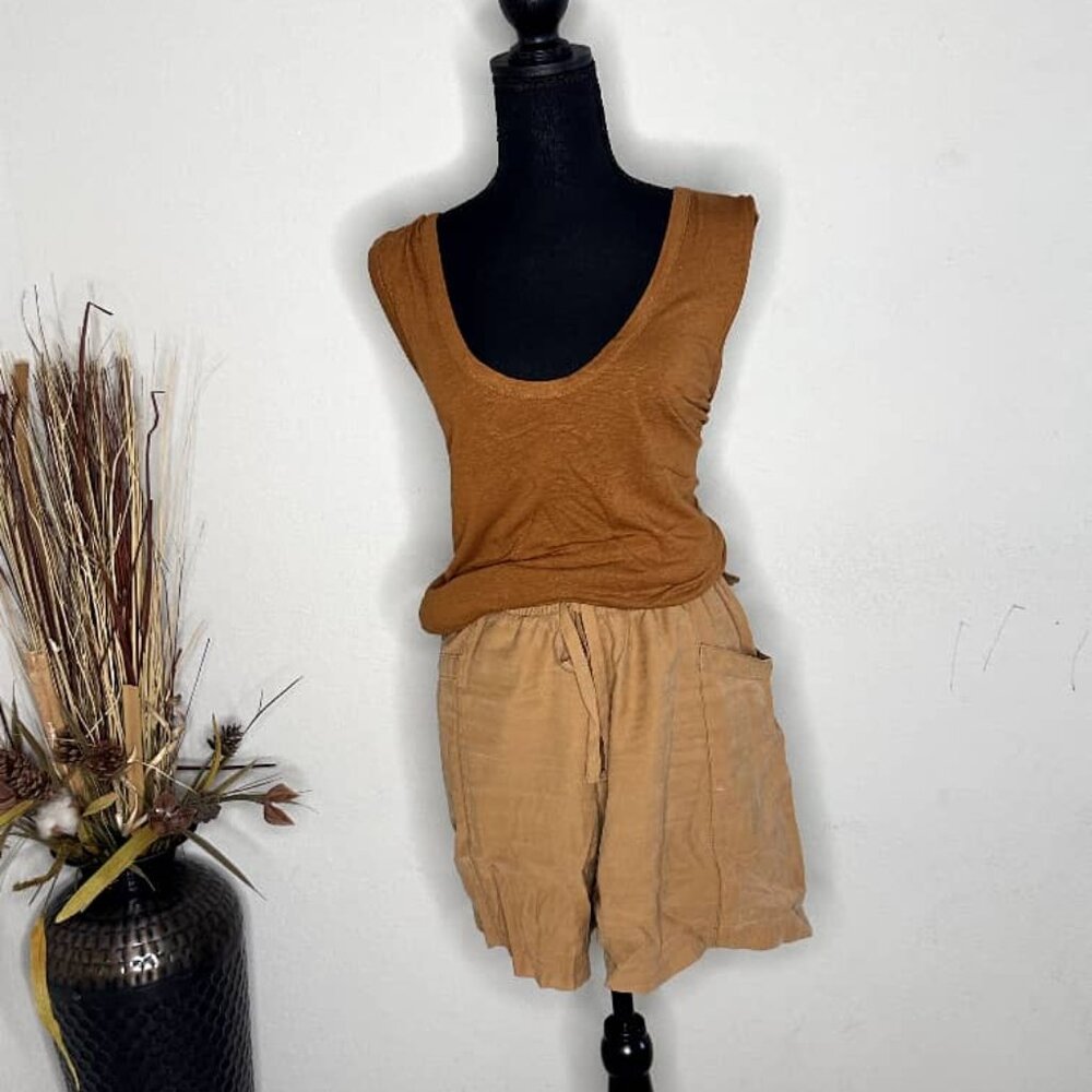 Women's Brown Linen Blend Tank Top